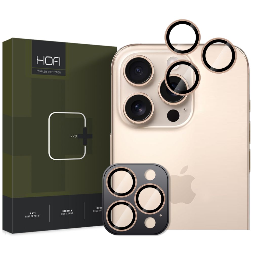 Beskyttelsesfilm til bagkameraet HOFI CamRing PRO+ til Apple iPhone 17 Pro / 16 Pro Max / 16 Pro, Hærdet glas, Gylden