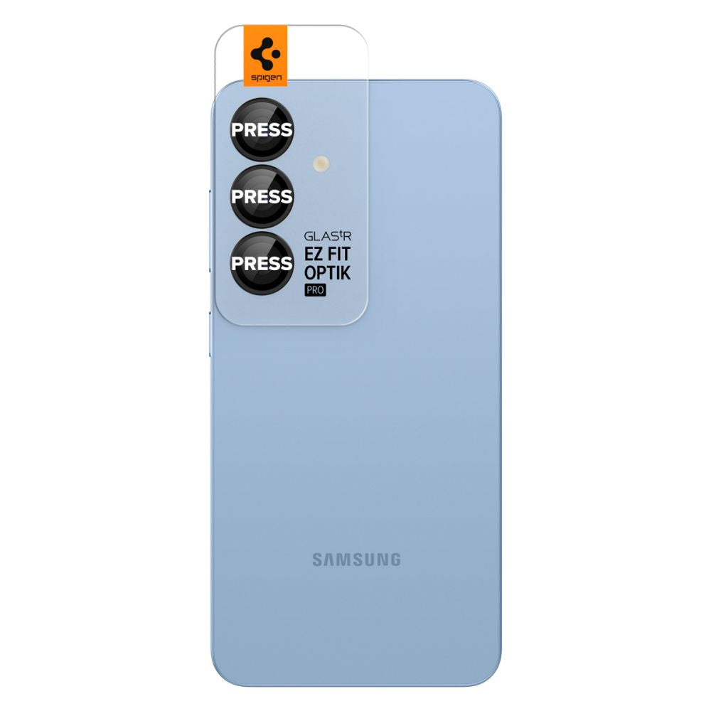 Beskyttelsesfilm til bagsidekameraet Spigen GlastR EZ FIT Optik Pro HD til Samsung Galaxy S25 S931, Hærdet glas, Sæt med 2 stykker, Sort AGL09092