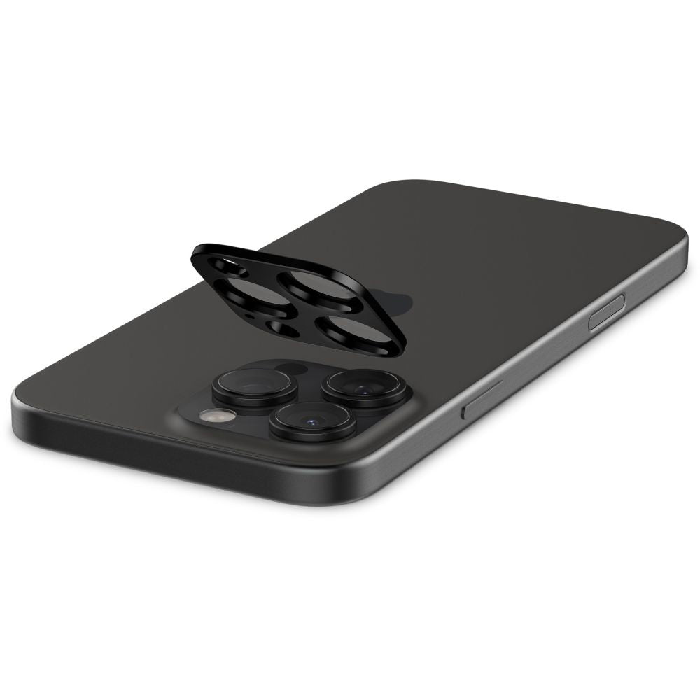 Spigen Optik Beskyttelsesfilm til bagsidekamera til Apple iPhone 15 Pro Max / 15 Pro, glasbeskyttet, fuld limning, sæt med 2 dele, sort AGL05273