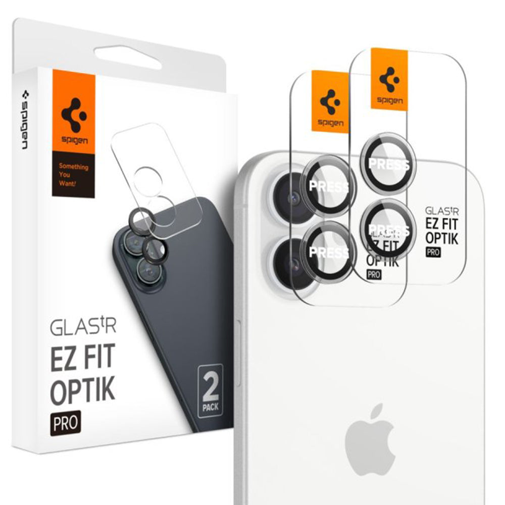 Spigen GlastR EZ FIT Optik Pro Rear Camera Protector for Apple iPhone 17 / 16 Plus / 16, Tempered Glass, Set of 2 Pieces, Transparent
