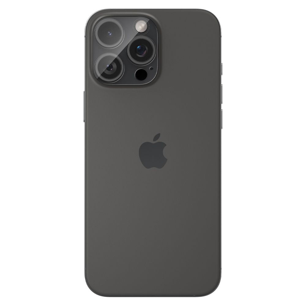 Spigen Optik Beskyttelsesfilm til bagkamera til Apple iPhone 15 Pro Max / 15 Pro, glasbeskyttet, fuld limning, sæt med 2 dele, gennemsigtig