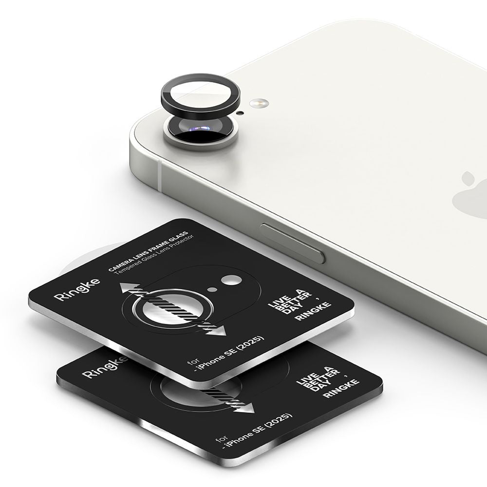 Beskyttelsesfilm til Ringke bagkamera for Apple iPhone 17e / 16e, Hærdet glas, Sæt med 2 stykker, Sort
