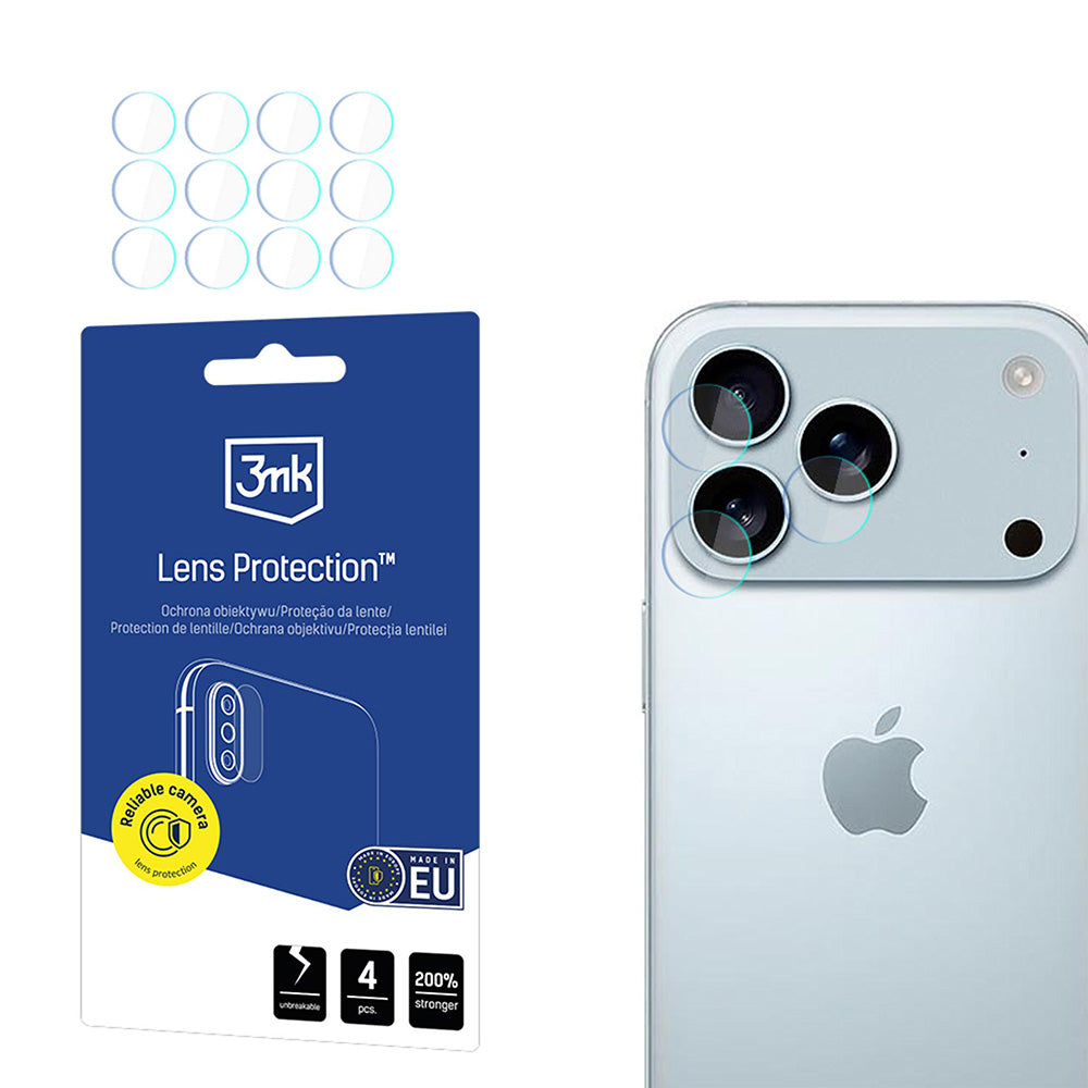 Beskyttelsesfilm til bagkameraet 3MK Protection til Apple iPhone 17 Pro, Fleksibelt Glas, Sæt med 4 stykker, Gennemsigtig