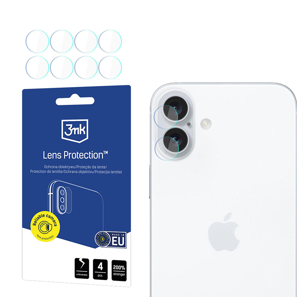 Beskyttelsesfilm til bagkameraet 3MK Protection til Apple iPhone 17, Fleksibelt Glas, Sæt med 4 stykker, Gennemsigtig