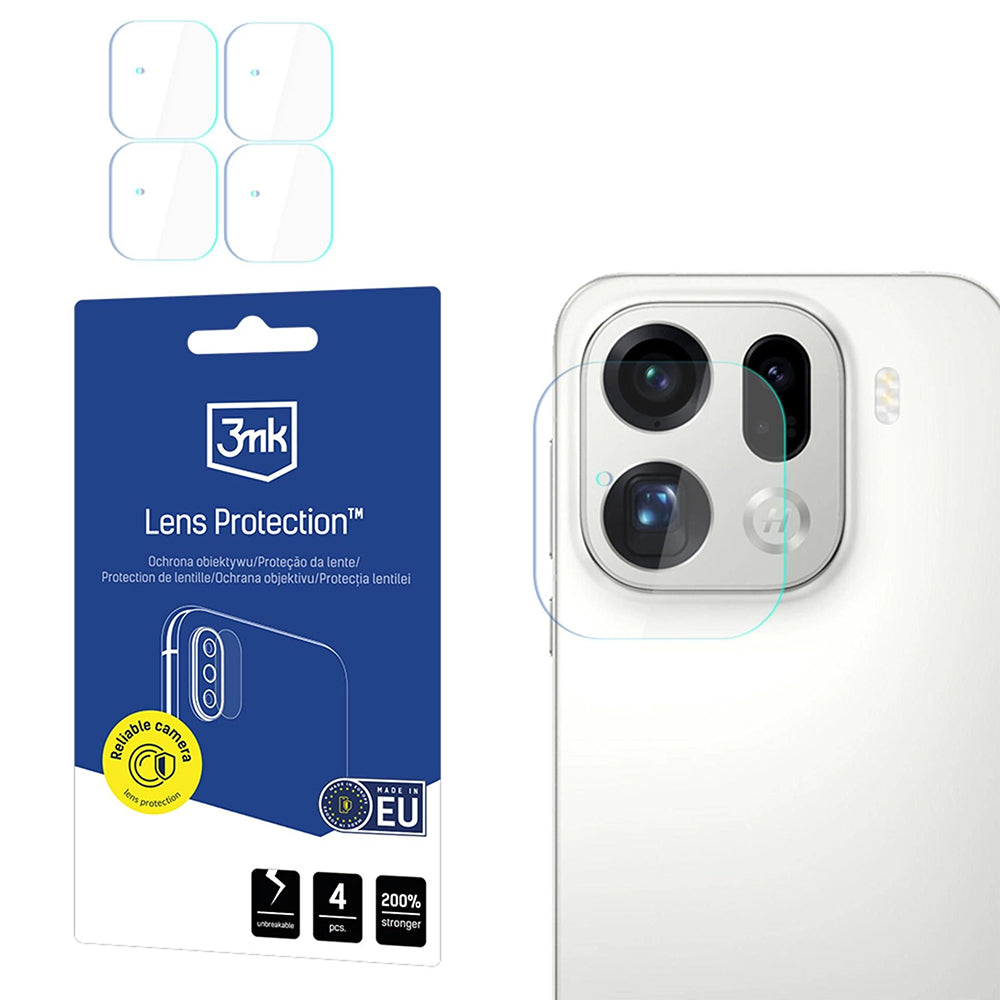 Beskyttelsesfilm til bagkameraet 3MK Protection til Oppo Find X9 Pro, Hærdet glas, Sæt med 4 stykker, Gennemsigtig