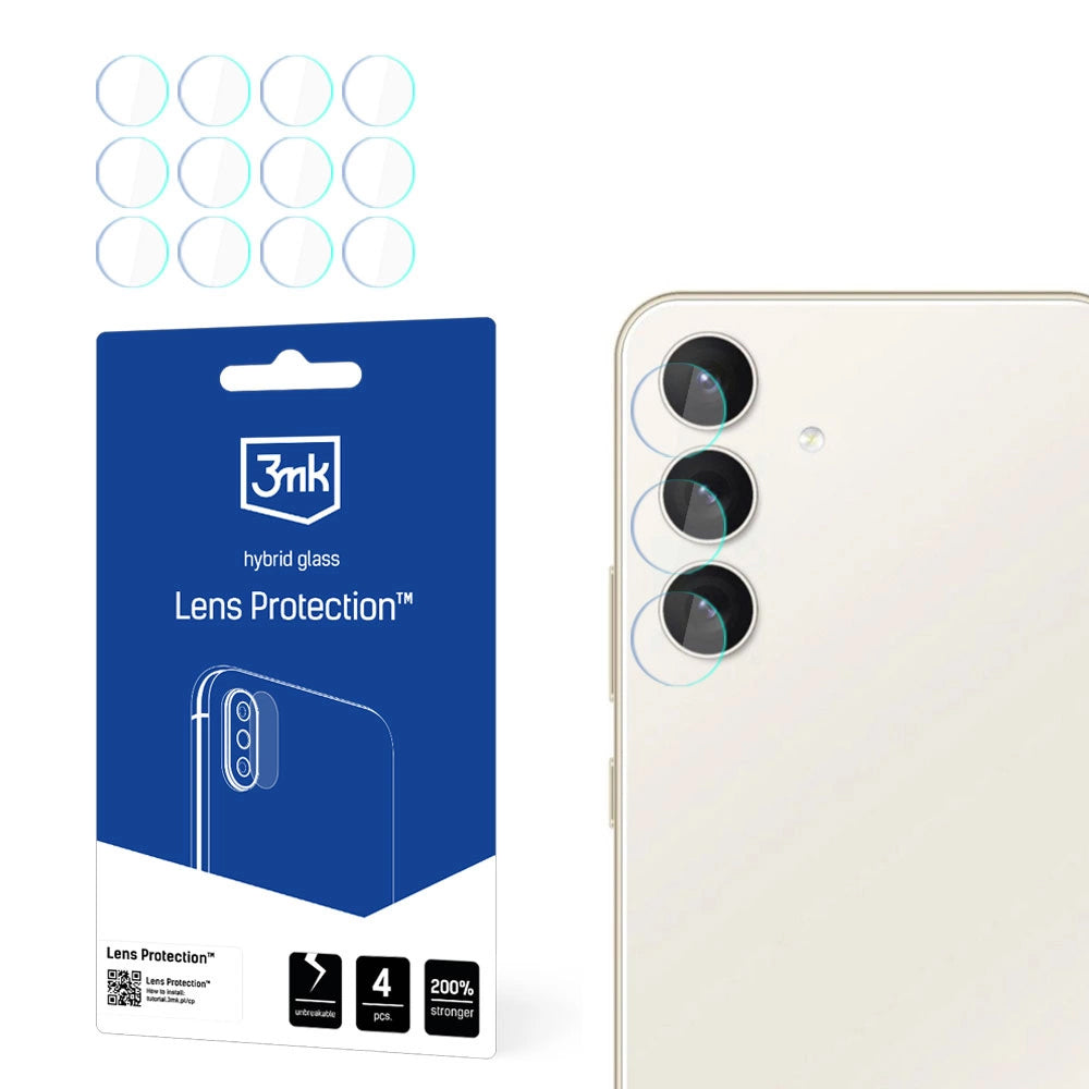 Bagkamera beskyttelsesfilm 3MK Protection til Samsung Galaxy S24 S921, Fleksibelt glas, Sæt med 4 stk., Transparent