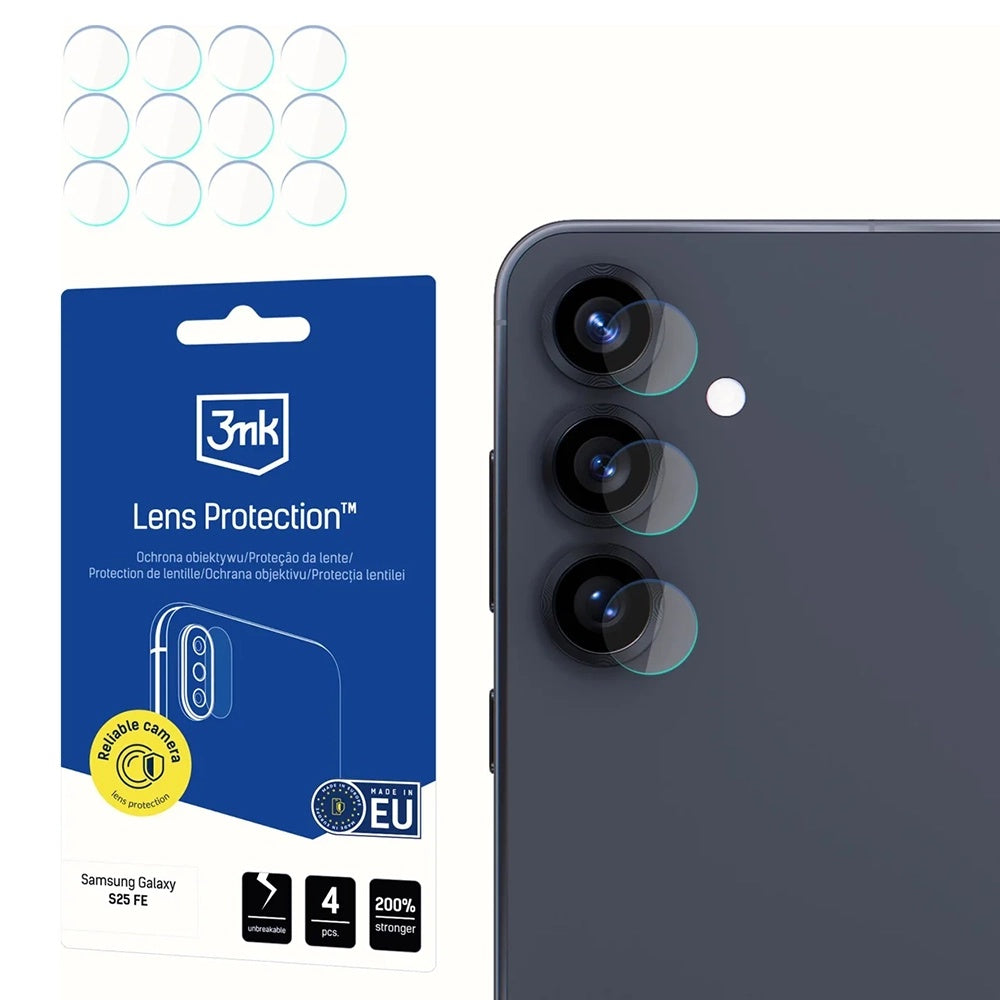 Beskyttelsesfilm til bagkameraet 3MK Protection til Samsung Galaxy S25 FE, Hærdet glas, Sæt med 4 stykker, Gennemsigtig