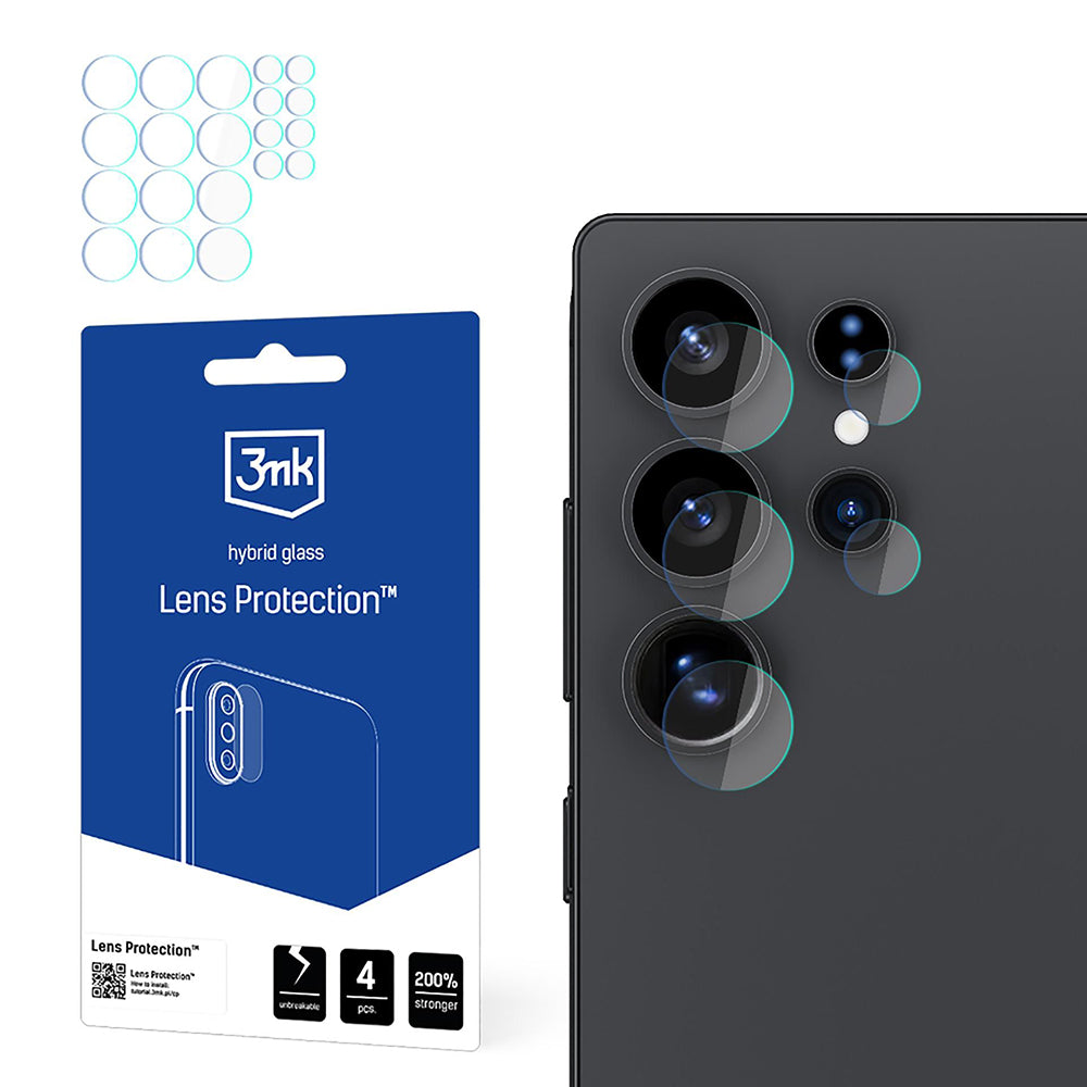 Beskyttelsesfilm til Bagkamera 3MK Protection til Samsung Galaxy S25 Ultra S938, Fleksibelt Glas, Sæt med 4 stk., Transparent