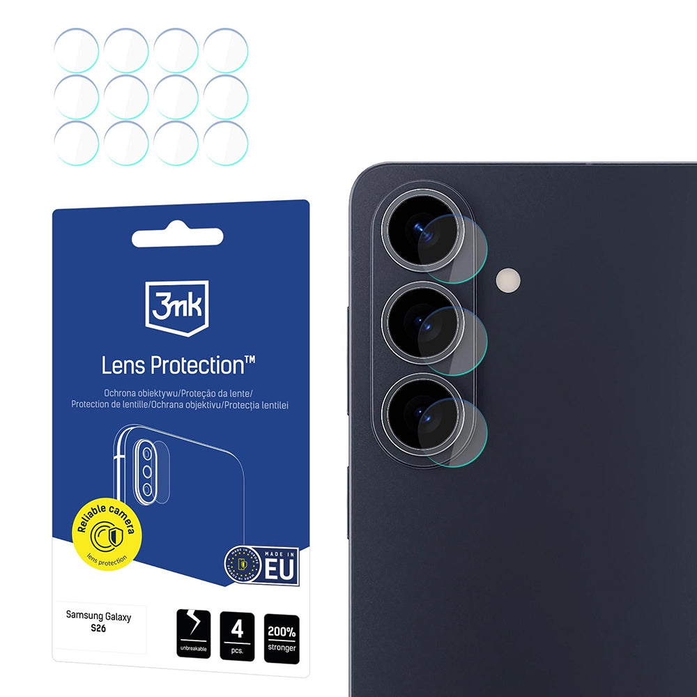 Beskyttelsesfilm til bagkameraet 3MK Protection til Samsung Galaxy S26 S942, Hærdet glas, Sæt med 4 stykker, Gennemsigtig