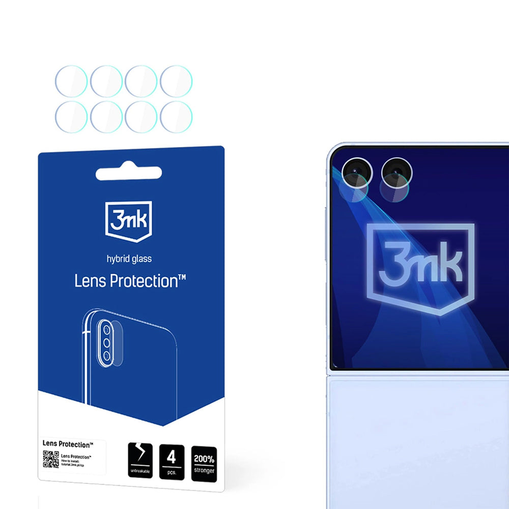 Bagkamera beskyttelsesfilm 3MK Protection til Samsung Galaxy Z Flip7 F766, Fleksibelt glas, Sæt med 4 stk., Transparent