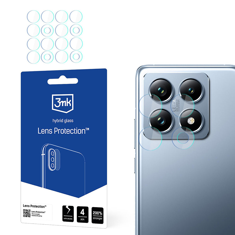 3MK Protection bagkamera beskyttelsesfilm til Xiaomi 14T Pro / 14T, fleksibelt glas, sæt med 4 stk., gennemsigtig