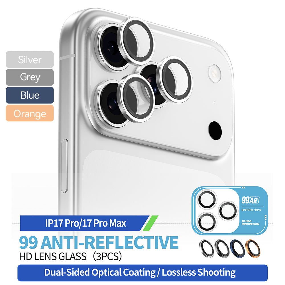 Beskyttelsesfilm til bagsidekameraet Blueo 99 Anti-Reflekterende HD til Apple iPhone 17 Pro Max / 17 Pro, Hærdet glas, Sølvfarvet