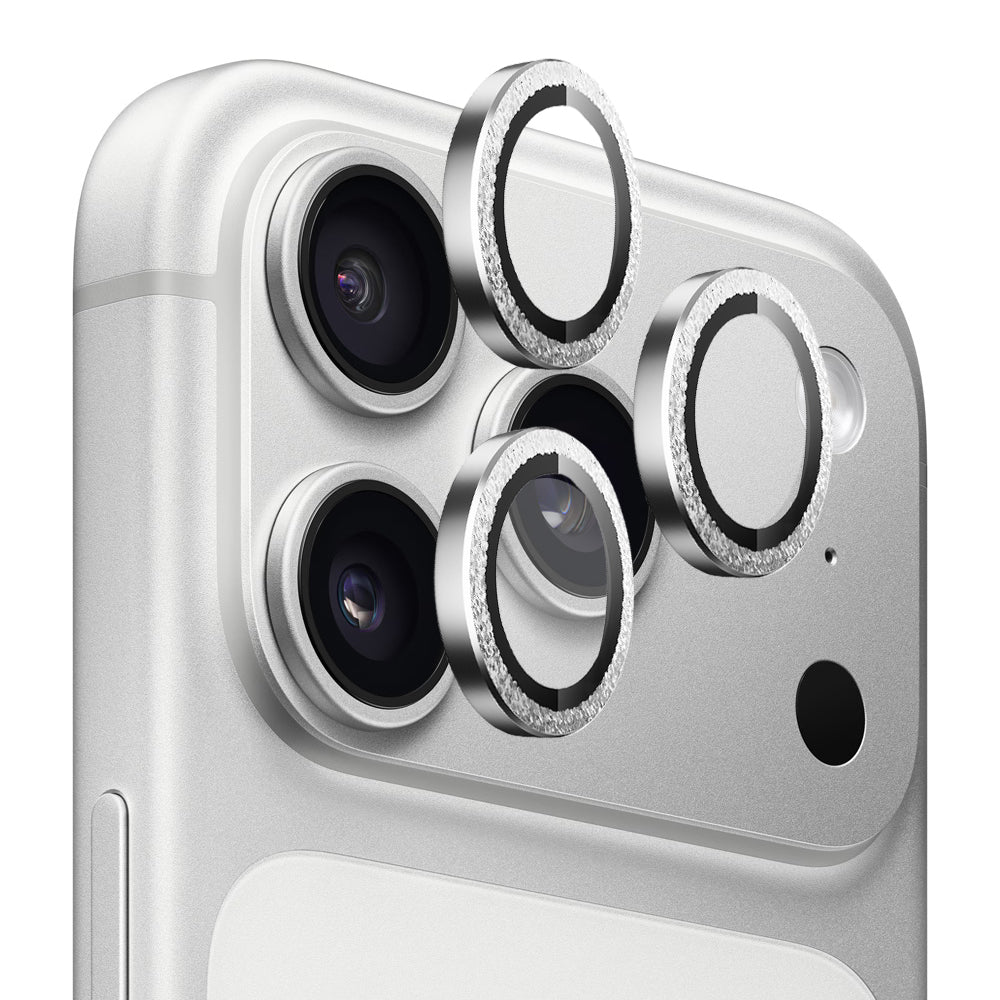 Beskyttelsesfilm til bagsidekameraet Blueo Glitter Diamond Metal Frame til Apple iPhone 17 Pro Max / 17 Pro, Hærdet glas, Sølvfarvet