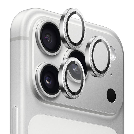 Beskyttelsesfilm til bagsidekameraet Blueo Glitter Diamond Metal Frame til Apple iPhone 17 Pro Max / 17 Pro, Hærdet glas, Sølvfarvet