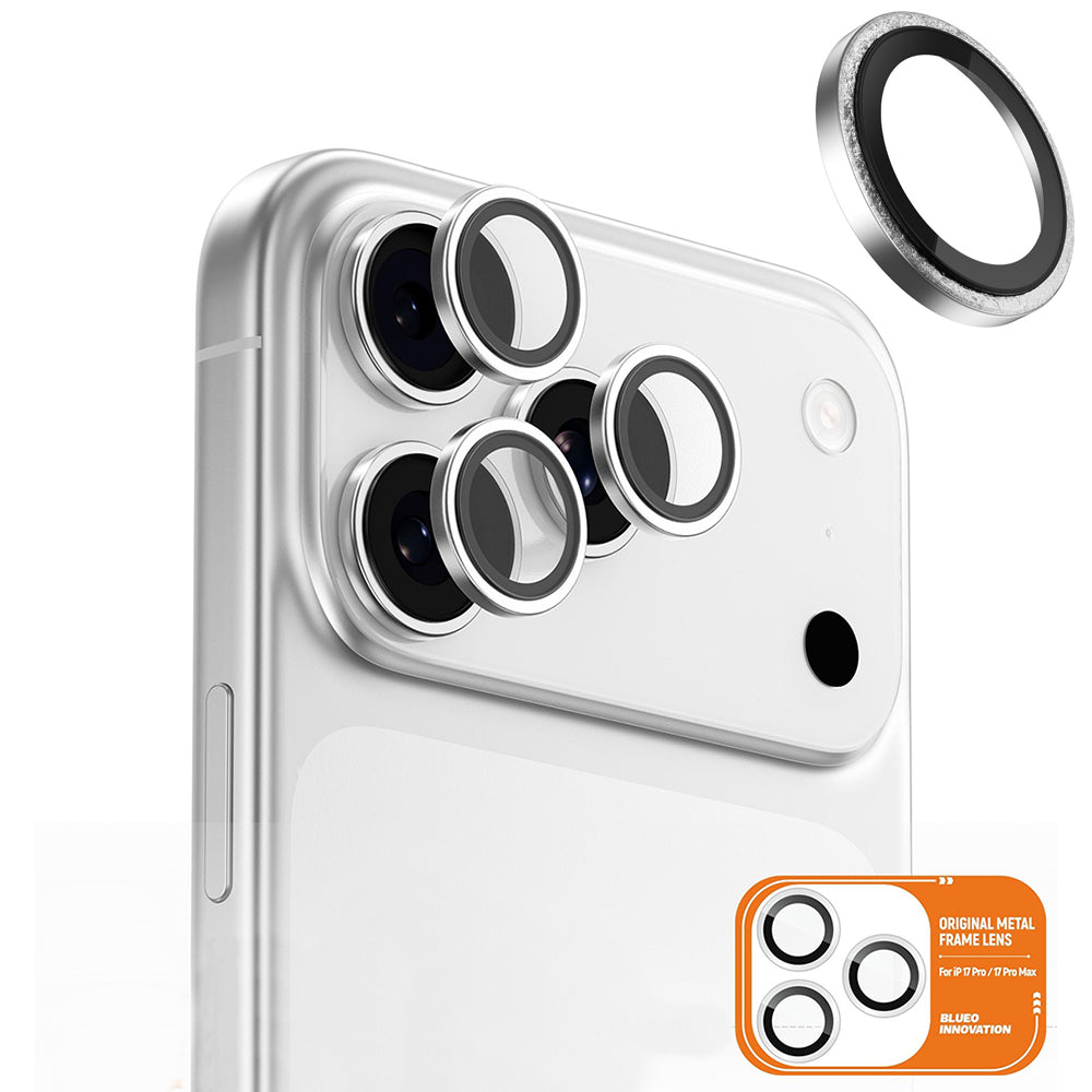 Beskyttelsesfilm til bagsidekameraet Blueo Glitter Diamond Metal Frame til Apple iPhone 17 Pro Max / 17 Pro, Hærdet glas, Sølvfarvet
