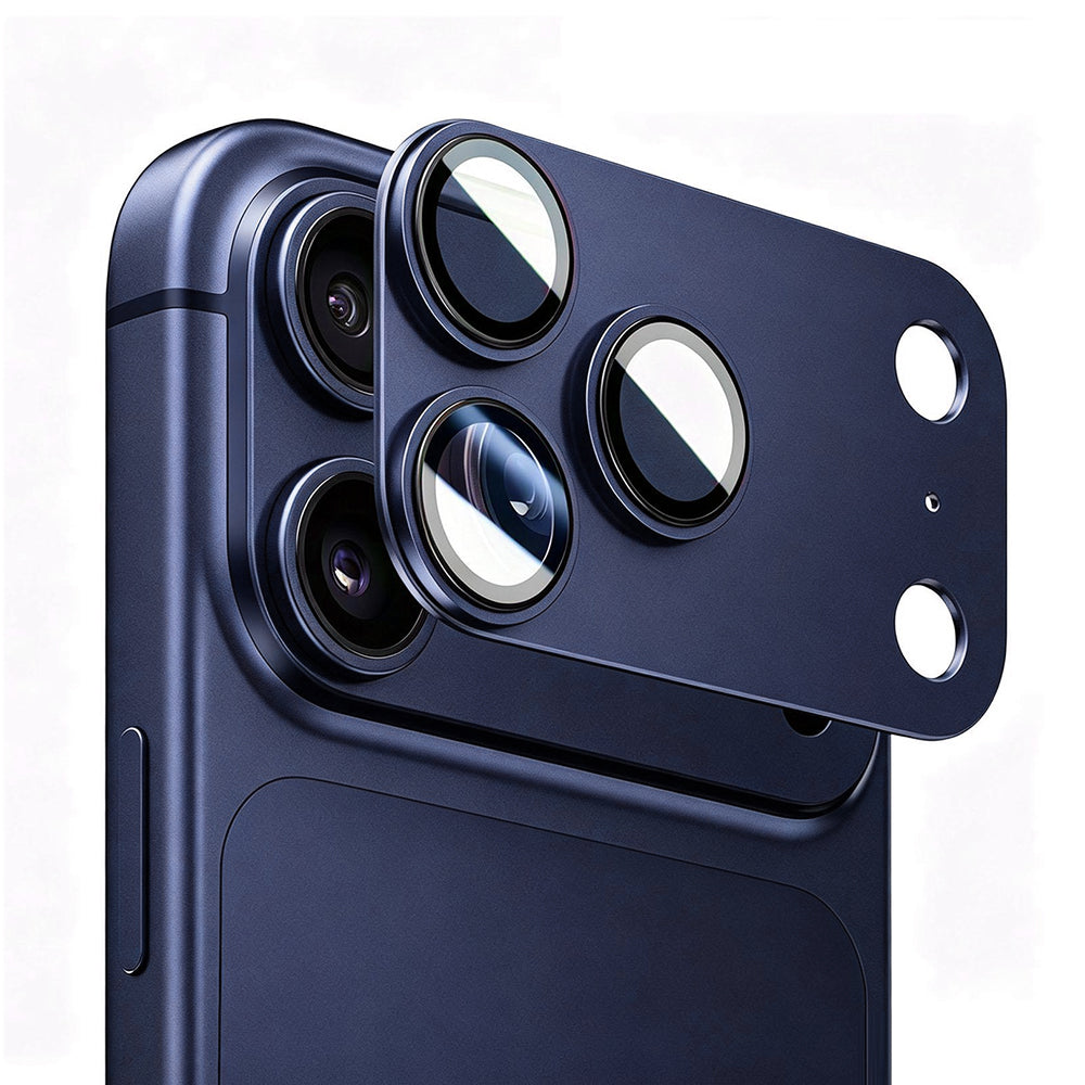 Blueo Integrated Metal Rear Camera Protector for Apple iPhone 17 Pro Max, Tempered Glass, Dark Blue