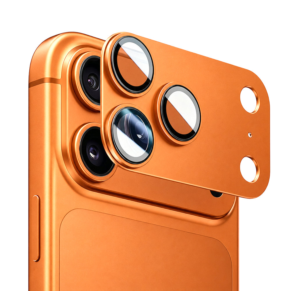 Blueo Integrated Metal-beskyttelsesglas til bagkamera til Apple iPhone 17 Pro Max, hærdet glas, orange