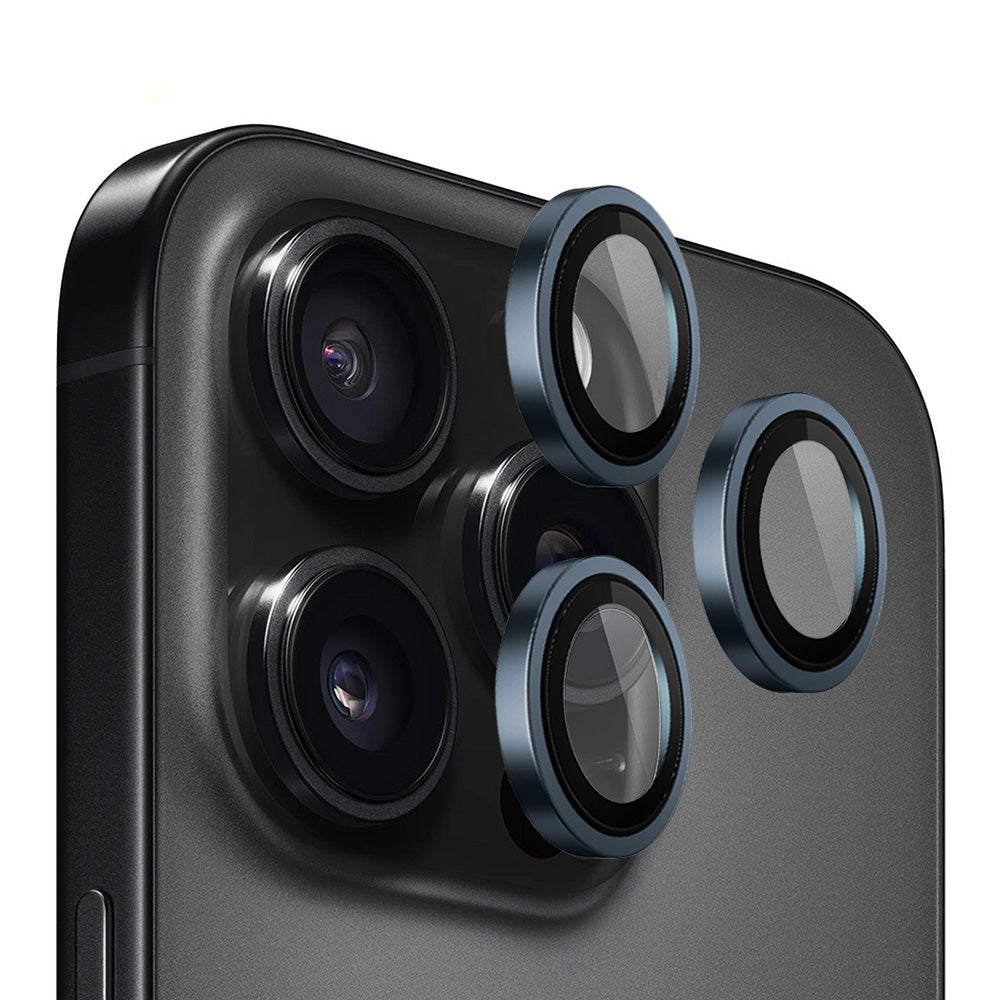 Blueo Metal Frame bagkamera beskyttelsesfilm til Apple iPhone 15 Pro, hærdet glas, blå