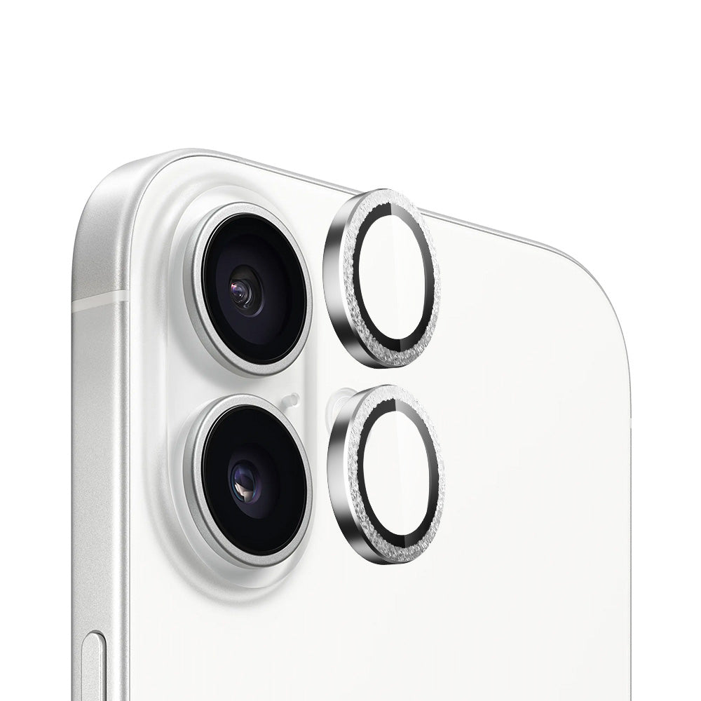 Blueo Metal Frame bagkamera beskyttelsesfilm til Apple iPhone 16 Plus / 16, hærdet glas, sølv