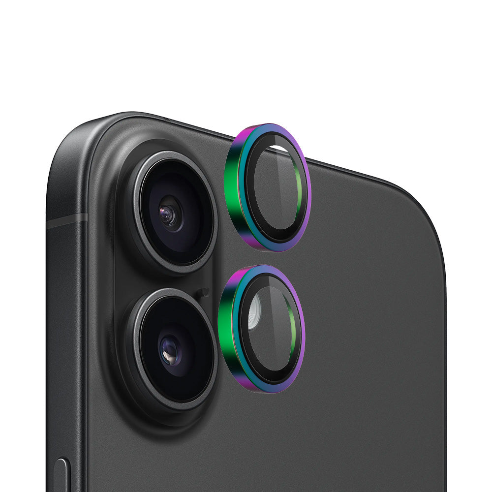 Blueo Metal Frame bagkamera beskyttelsesfilm til Apple iPhone 16 Plus / 16, hærdet glas, multicolor