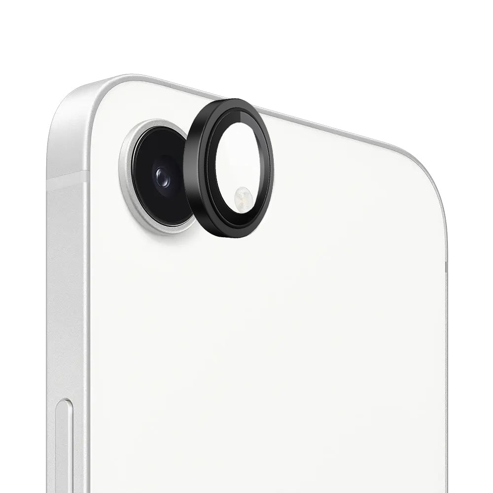 Blueo Metal Frame bagkamera beskyttelsesfilm til Apple iPhone 17e / 16e, hærdet glas, sort