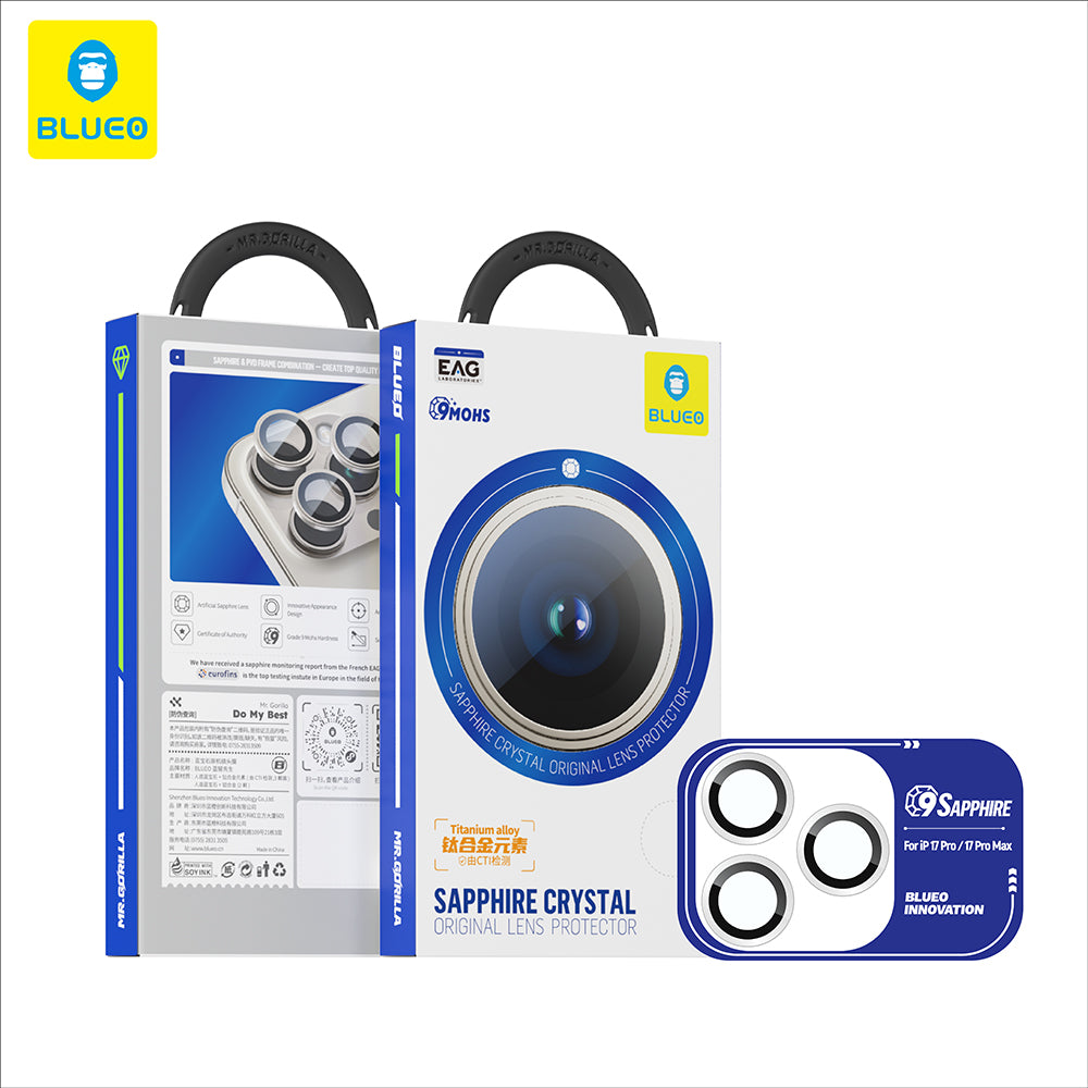 Beskyttelsesfilm til bagsidekameraet Blueo Sapphire Crystal til Apple iPhone 17 Pro Max / 17 Pro, Hærdet glas, Sølvfarvet