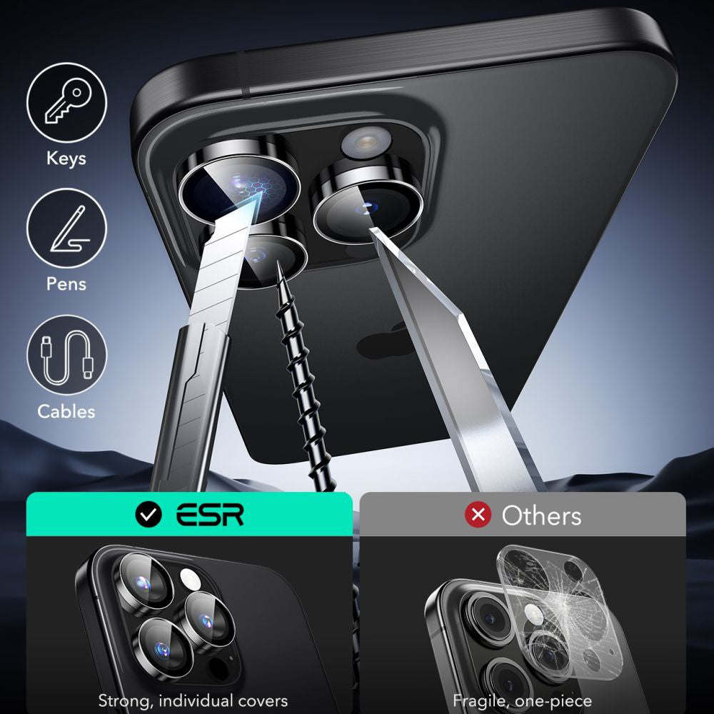 Beskyttelsesfilm til bagkamera ESR Armorite til Apple iPhone 17 Pro Max / 17 Pro / 16 Pro Max / 16 Pro, Hærdet glas, Sort