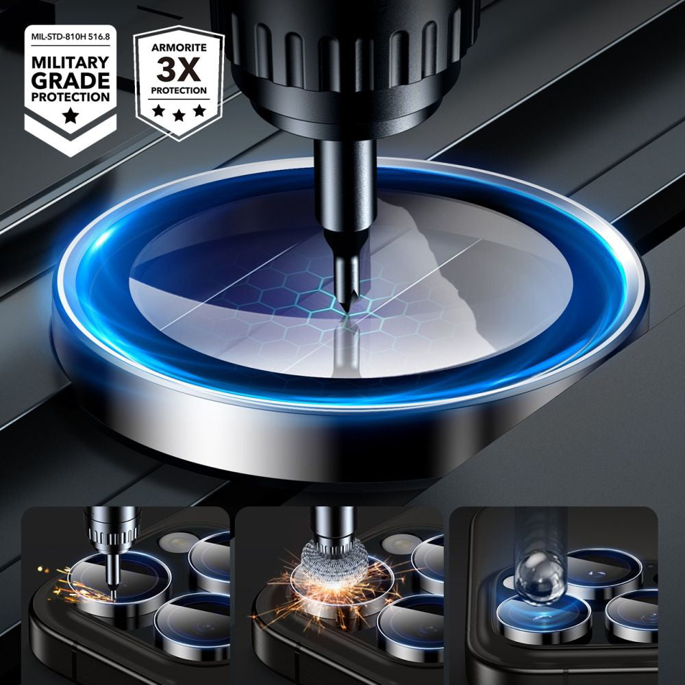 Beskyttelsesfilm til bagkamera ESR Armorite til Apple iPhone 17 Pro Max / 17 Pro / 16 Pro Max / 16 Pro, Hærdet glas, Sort