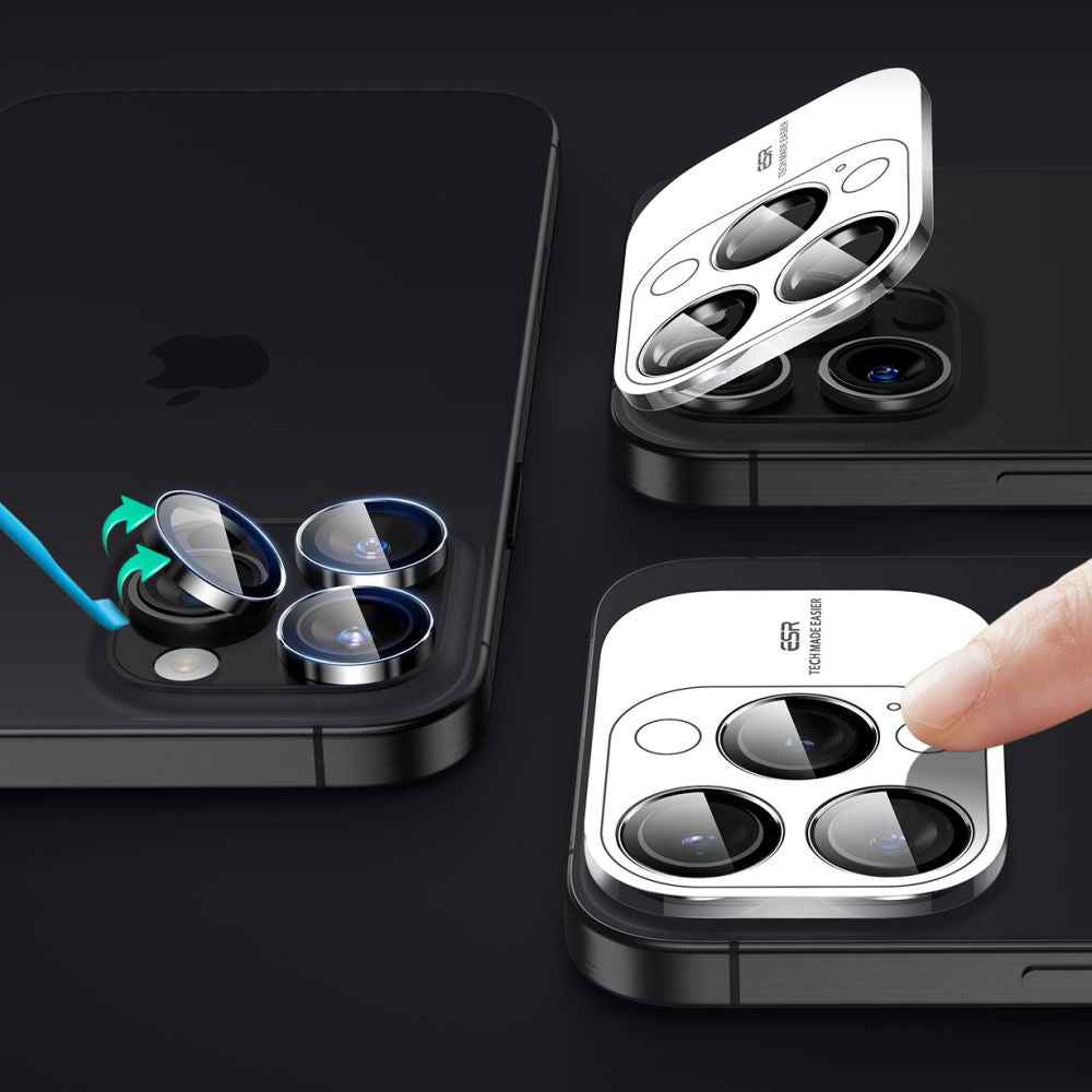 Beskyttelsesfilm til bagkamera ESR Armorite til Apple iPhone 17 Pro Max / 17 Pro / 16 Pro Max / 16 Pro, Hærdet glas, Sort