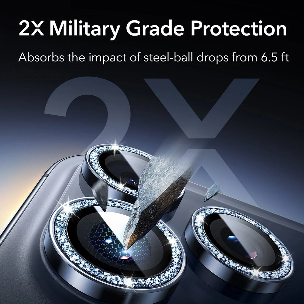 ESR Glitter Diamond Armorite Rear Camera Protector for Apple iPhone 17 Pro Max / 17 Pro, Tempered Glass, Dark Blue