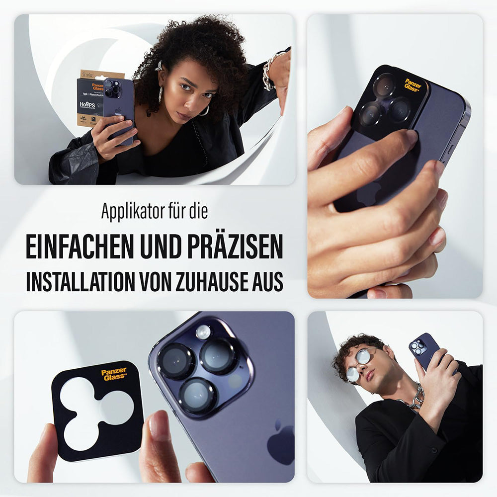 Beskyttelsesfilm til bagkamera PanzerGlass Hoops Glitter til Apple iPhone 17 / 16 Plus / 16, Hærdet glas, Sølvfarvet