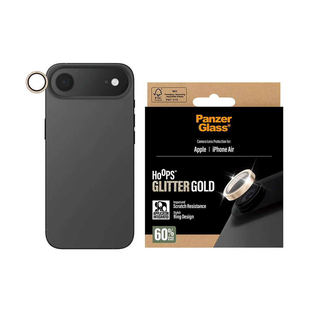 Beskyttelsesfilm til bagkameraet PanzerGlass Hoops Glitter til Apple iPhone 17 Air, Hærdet glas, Gylden