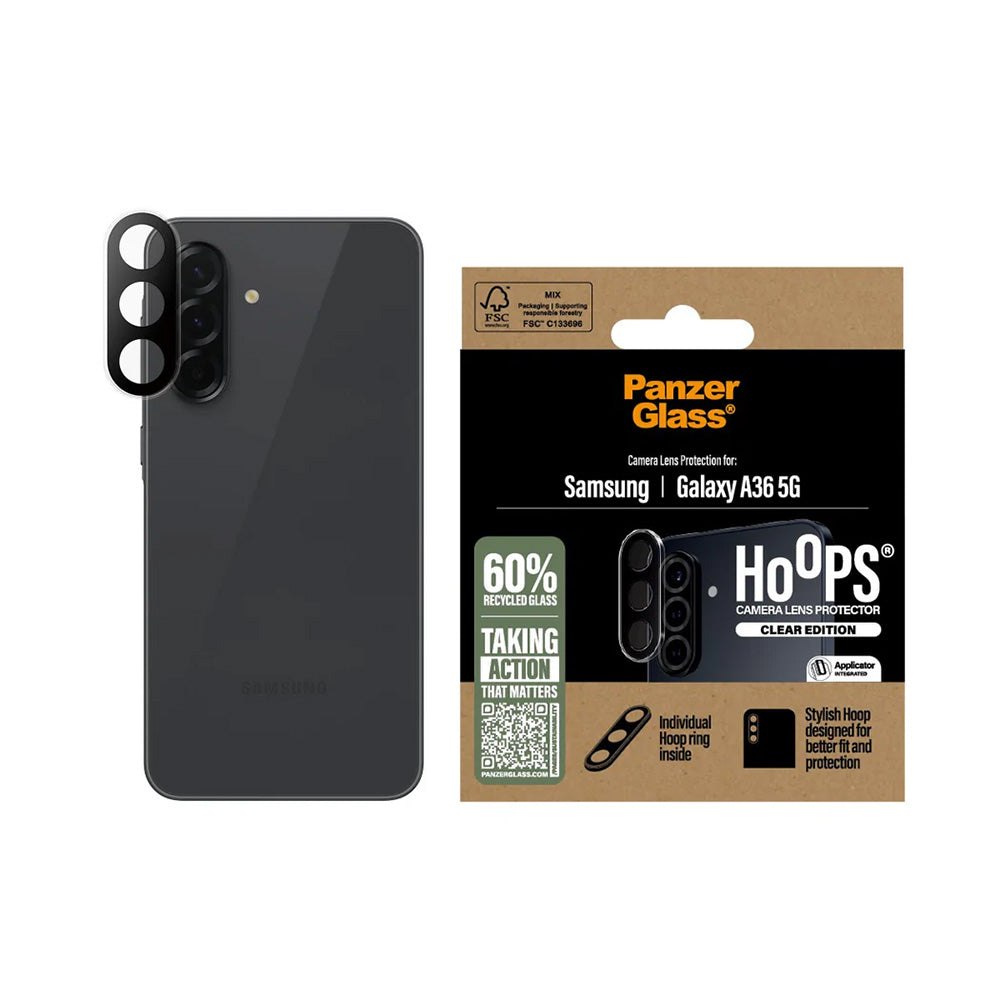 Beskyttelsesfilm til bagkameraet PanzerGlass Hoops til Samsung Galaxy A36 A366, Hærdet glas, Gennemsigtig