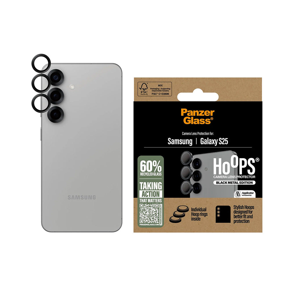 Bagskærmsbeskyttelsesfolie PanzerGlass Hoops til Samsung Galaxy S25 S931, Hærdet Glas, Sort