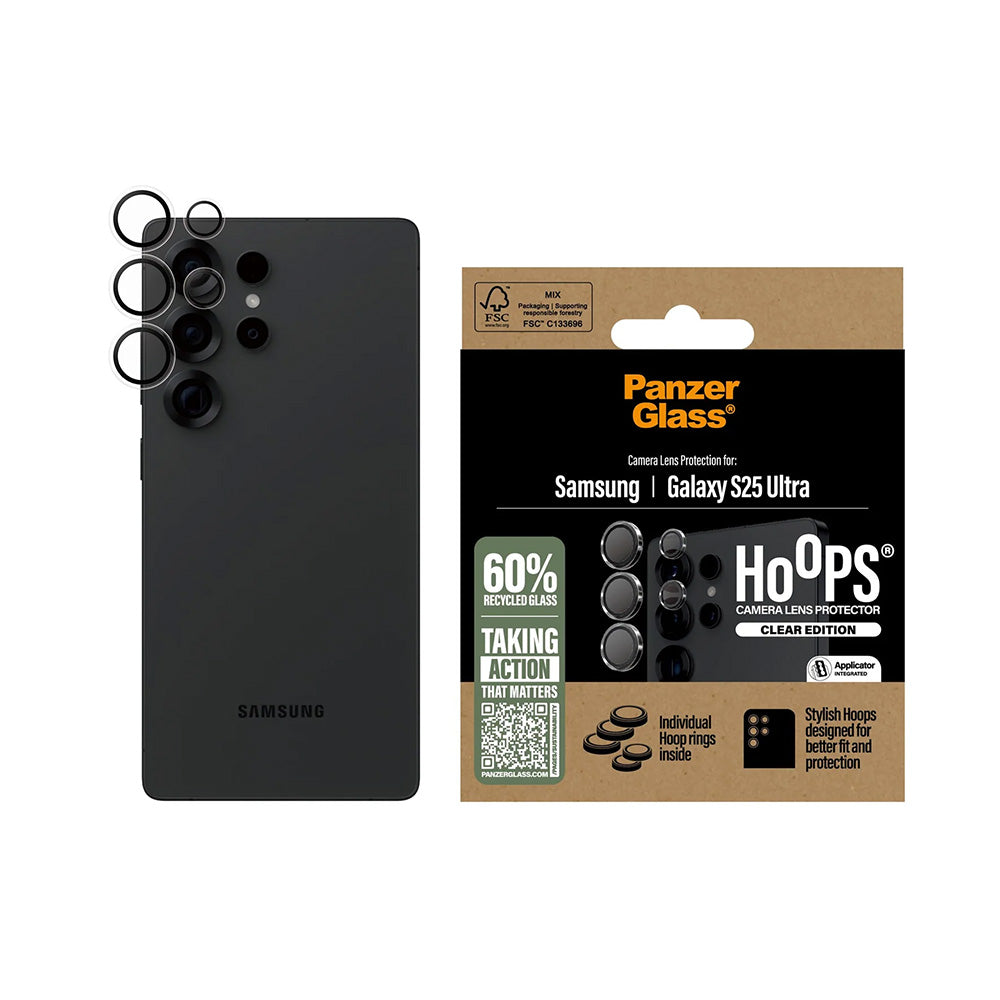 Beskyttelsesfilm til bagkameraet PanzerGlass Hoops til Samsung Galaxy S25 Ultra S938, Hærdet glas, Gennemsigtig