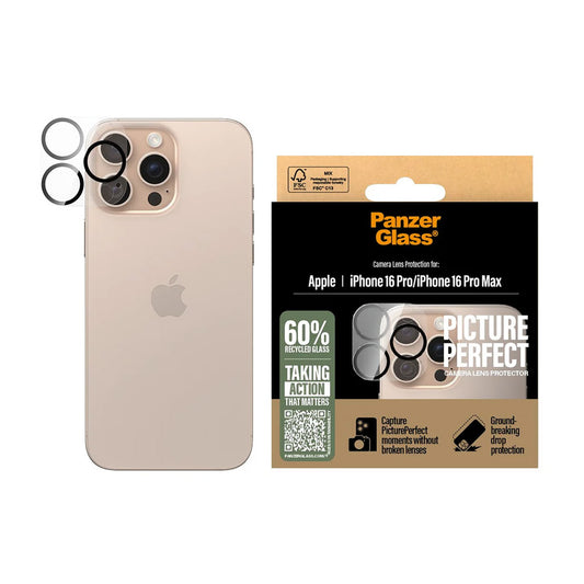 Beskyttelsesfilm til bagkamera PanzerGlass PicturePerfect til Apple iPhone 16 Pro Max / 16 Pro, Hærdet glas, Transparent