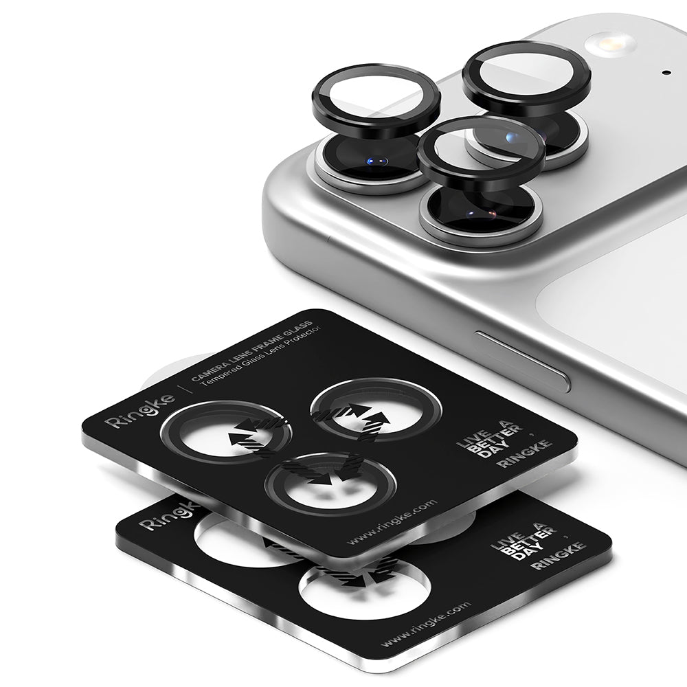 Beskyttelsesfilm til Ringke bagkamera for Apple iPhone 17 Pro Max / 17 Pro, Hærdet glas, Sort