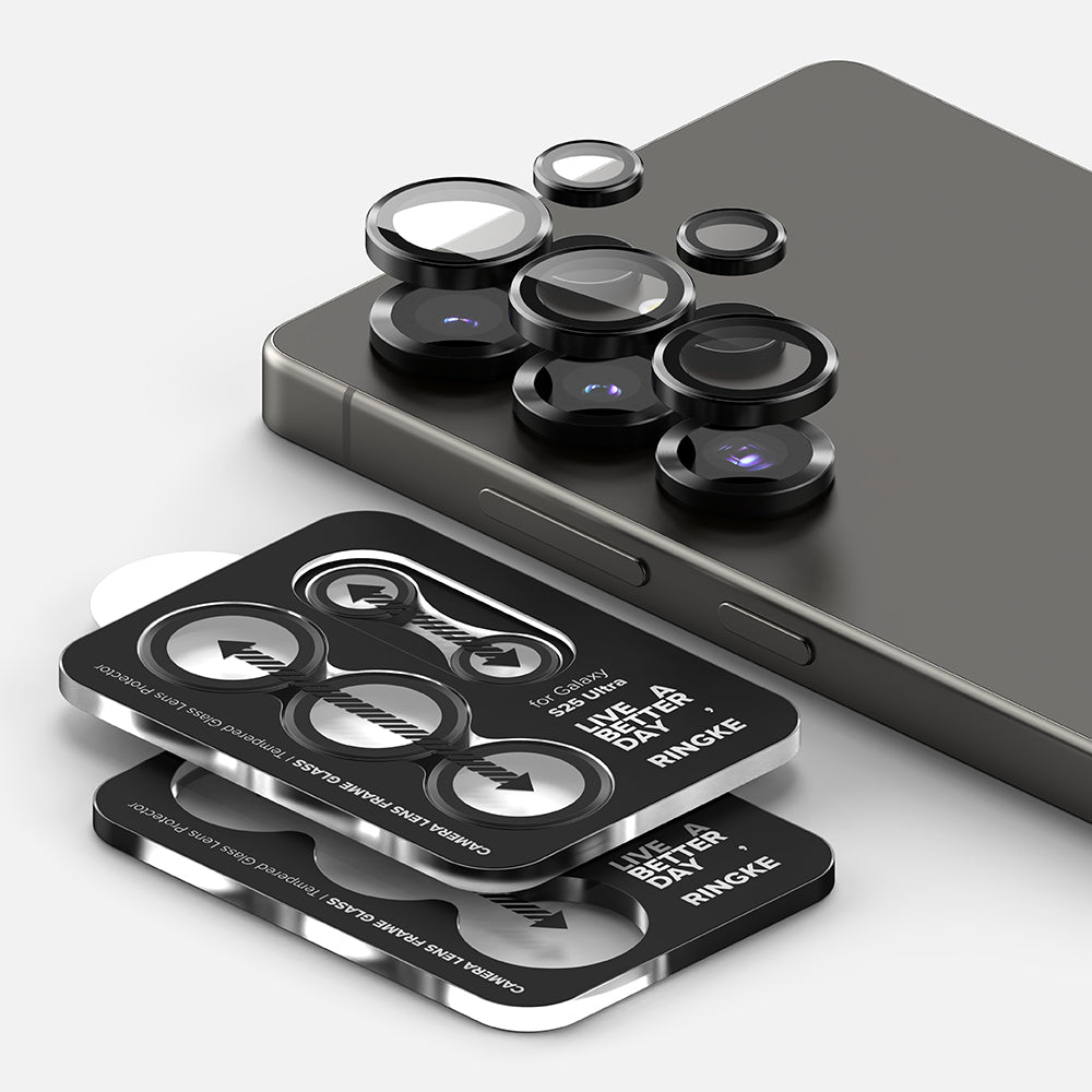 Beskyttelsesfilm til Ringke bagkamera for Samsung Galaxy S25 Ultra S938, Hærdet glas, Sort