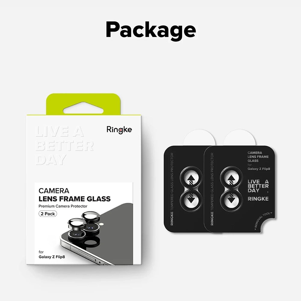 Ringke bagkamera beskyttelsesfilm til Samsung Galaxy Z Flip8 F776, hærdet glas, sæt med 2 stk., sort