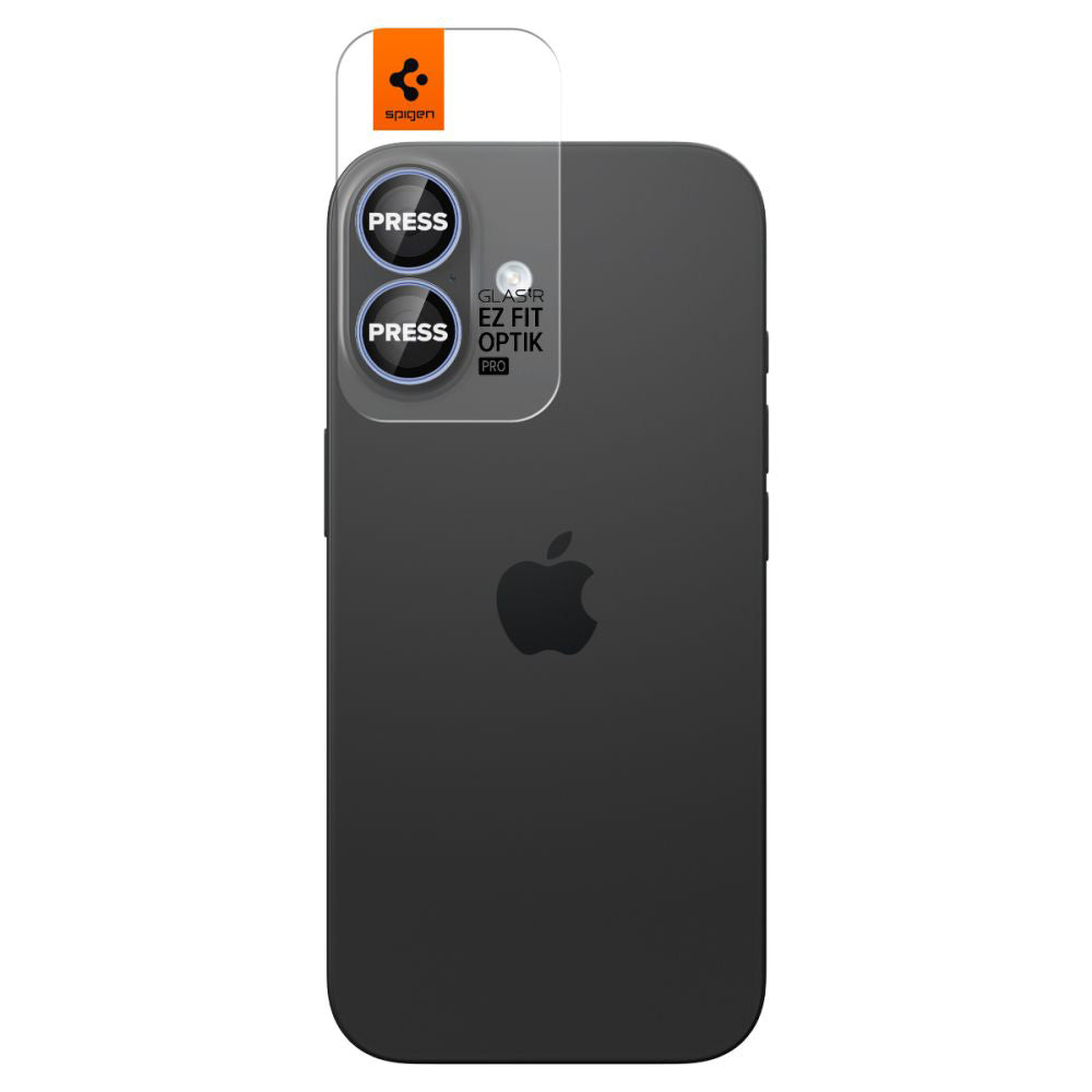 Beskyttelsesfilm til bagkamera Spigen GlastR EZ FIT Optik Pro til Apple iPhone 17 / 16 Plus / 16, hærdet glas, sæt med 2 stk., blå