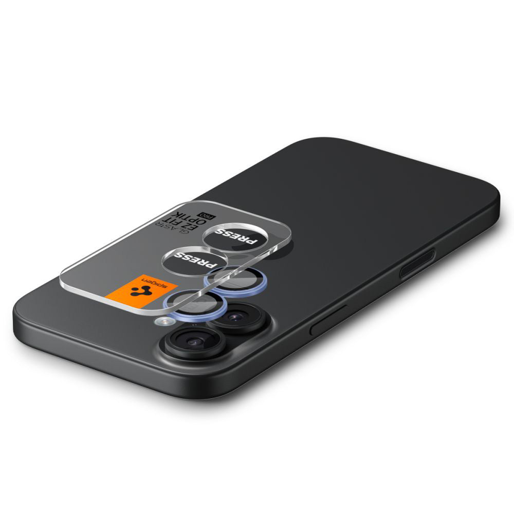 Beskyttelsesfilm til bagkamera Spigen GlastR EZ FIT Optik Pro til Apple iPhone 17 / 16 Plus / 16, hærdet glas, sæt med 2 stk., blå