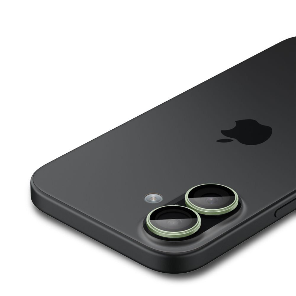 Bagsidekamera beskyttelsesfilm Spigen GlastR EZ FIT Optik Pro til Apple iPhone 17 / 16 Plus / 16, Hærdet Glas, Sæt med 2 stykker, Grøn AGL10128