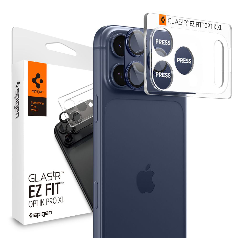 Beskyttelsesfilm til bagkameraet Spigen GlastR EZ FIT Optik Pro XL til Apple iPhone 17 Pro, Hærdet Glas, Blå AGL10646