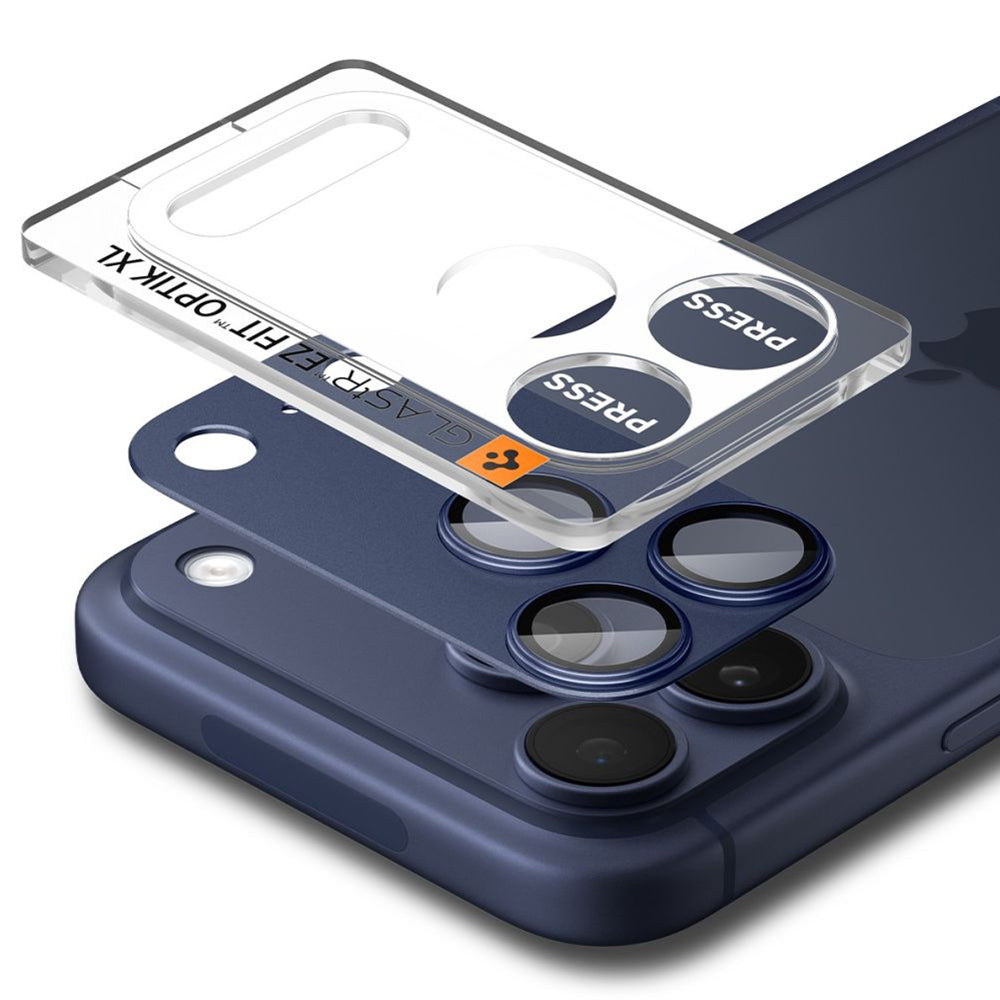 Beskyttelsesfilm til bagkameraet Spigen GlastR EZ FIT Optik Pro XL til Apple iPhone 17 Pro, Hærdet Glas, Blå AGL10646