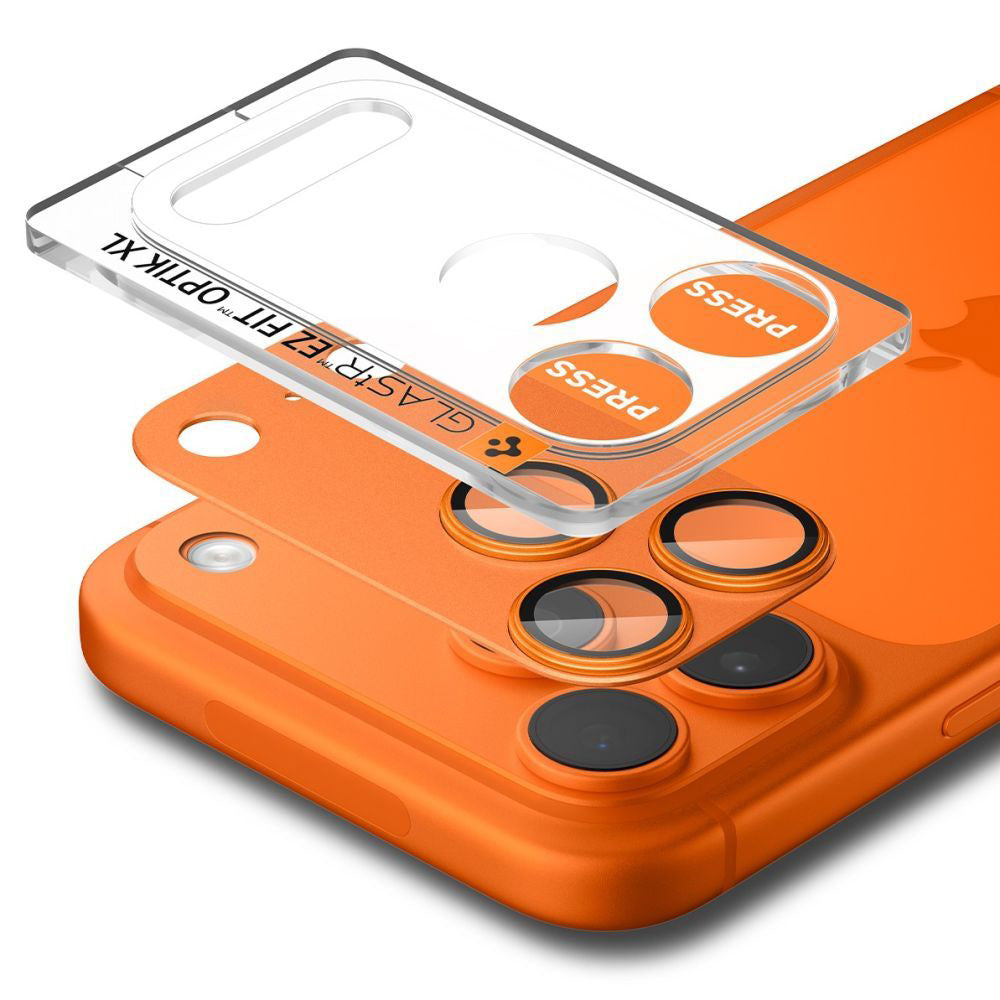 Beskyttelsesfilm til bagsidekameraet Spigen GlastR EZ FIT Optik Pro XL til Apple iPhone 17 Pro, Hærdet Glas, Orange AGL10645