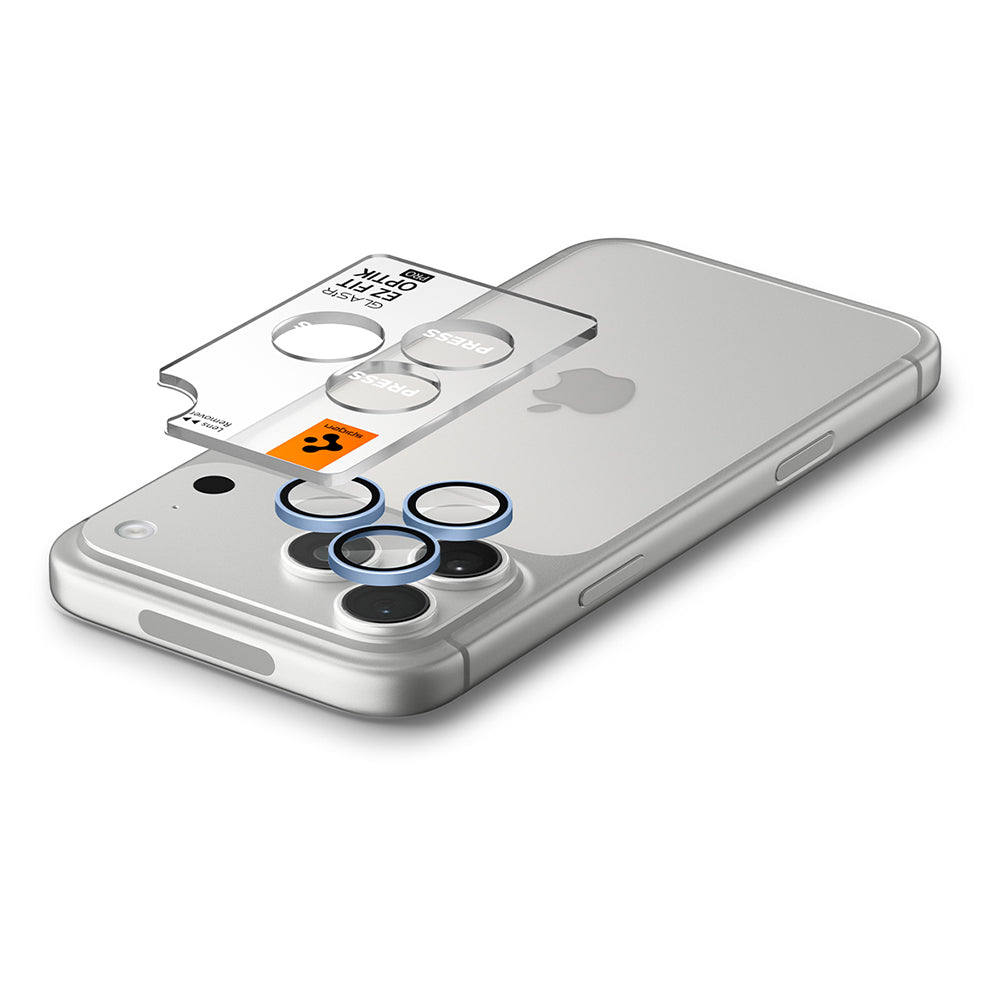 Beskyttelsesfilm til bagkamera Spigen GlastR EZ FIT Optik Pro til Apple iPhone 18 Pro / 18 Pro Max, hærdet glas, sæt med 2 stk., blå AGL12045