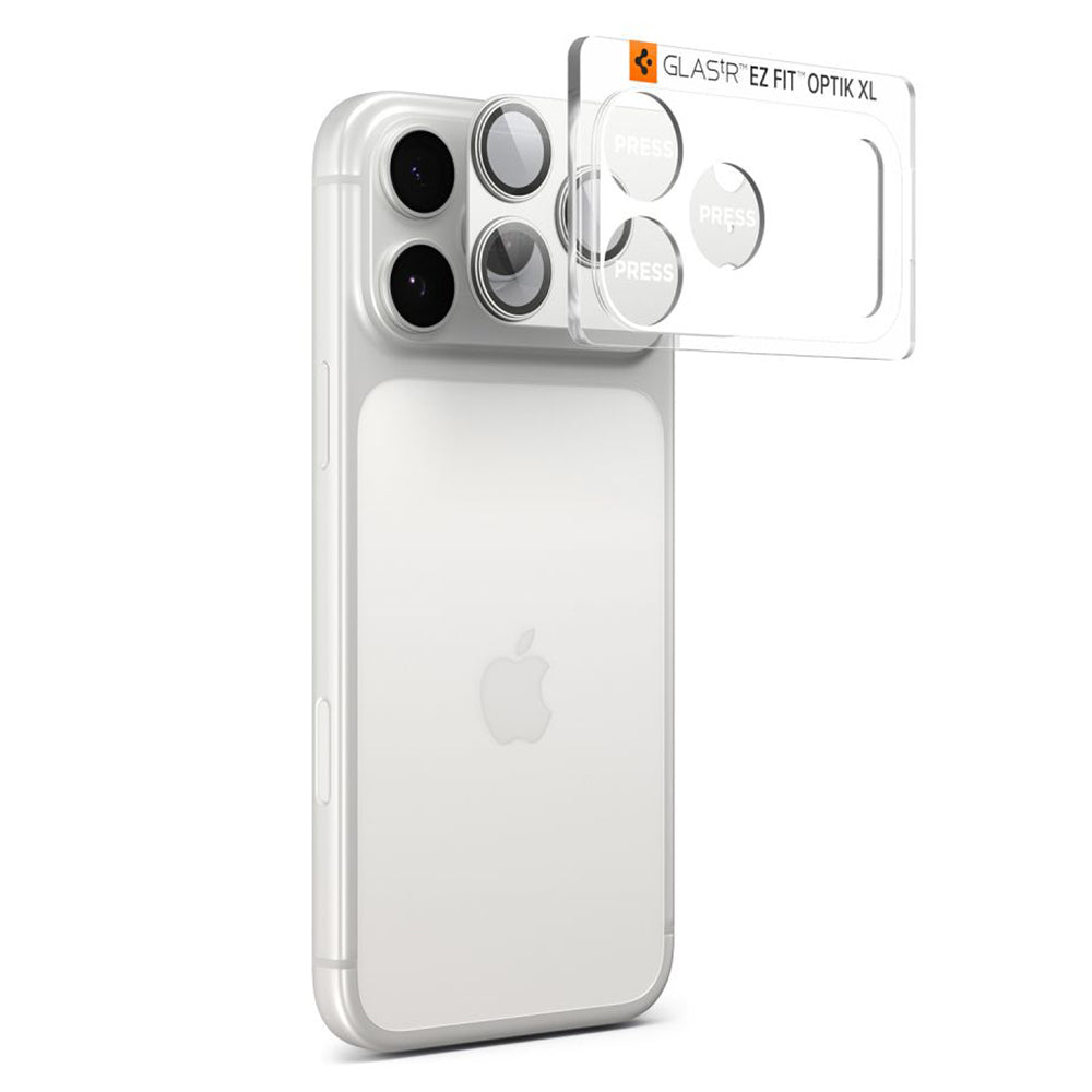 Beskyttelsesfilm til bagkameraet Spigen GlastR EZ FIT Optik Pro XL til Apple iPhone 17 Pro, Hærdet glas, Sølvfarvet AGL10647