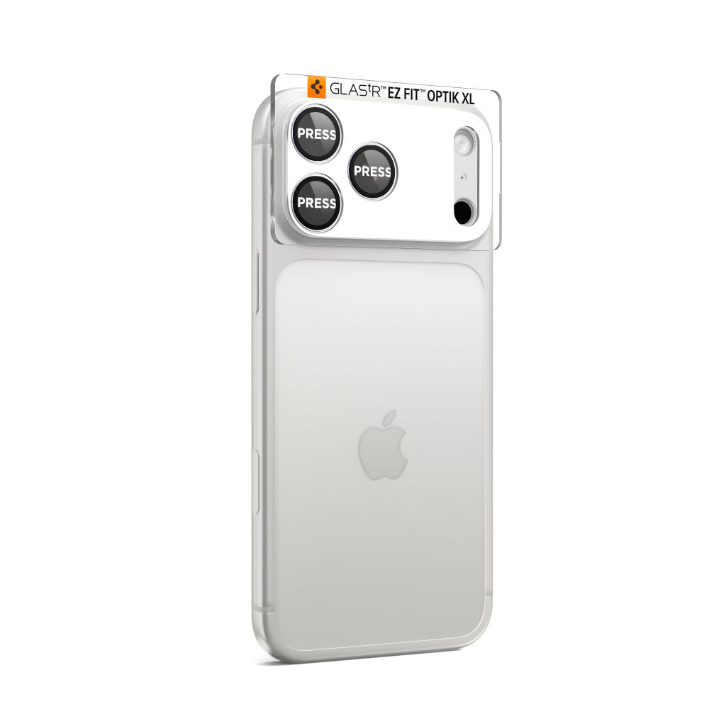 Beskyttelsesfilm til bagkameraet Spigen GlastR EZ FIT Optik Pro XL til Apple iPhone 17 Pro, Hærdet glas, Sølvfarvet AGL10647