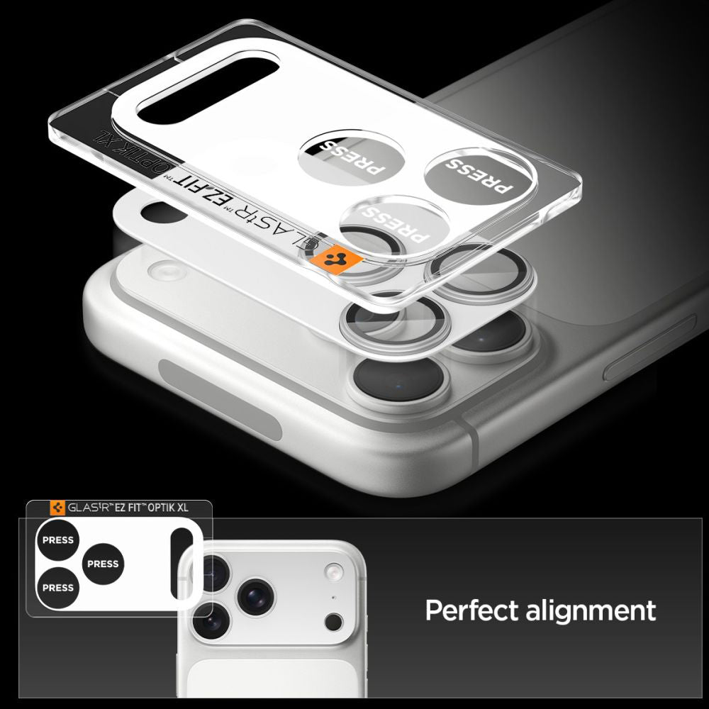 Beskyttelsesfilm til bagkameraet Spigen GlastR EZ FIT Optik Pro XL til Apple iPhone 17 Pro, Hærdet glas, Sølvfarvet AGL10647