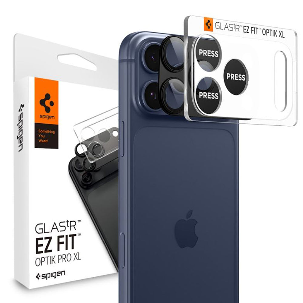 Beskyttelsesfilm til bagkameraet Spigen GlastR EZ FIT Optik Pro XL til Apple iPhone 17 Pro, Hærdet Glas, Sort AGL10644